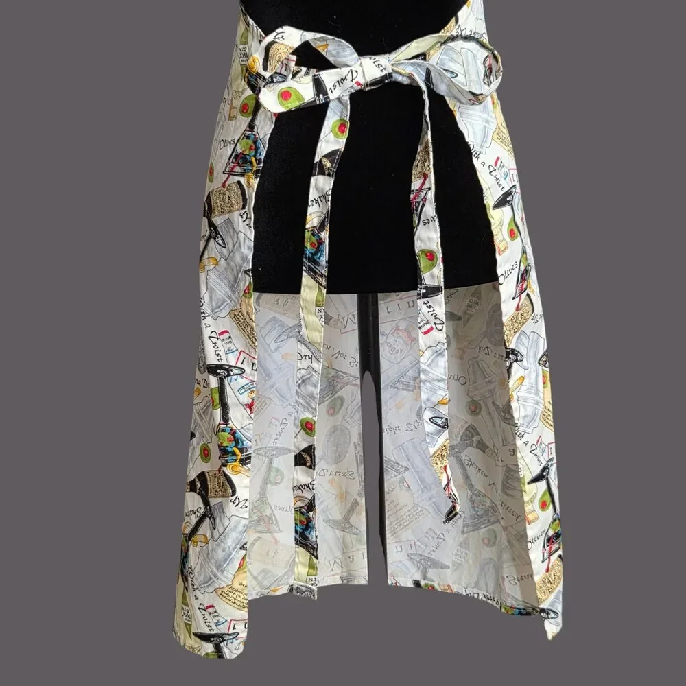 Now Designs Epicurean Cocktail Bib Apron One Size Cotton USA Martini Print Olive